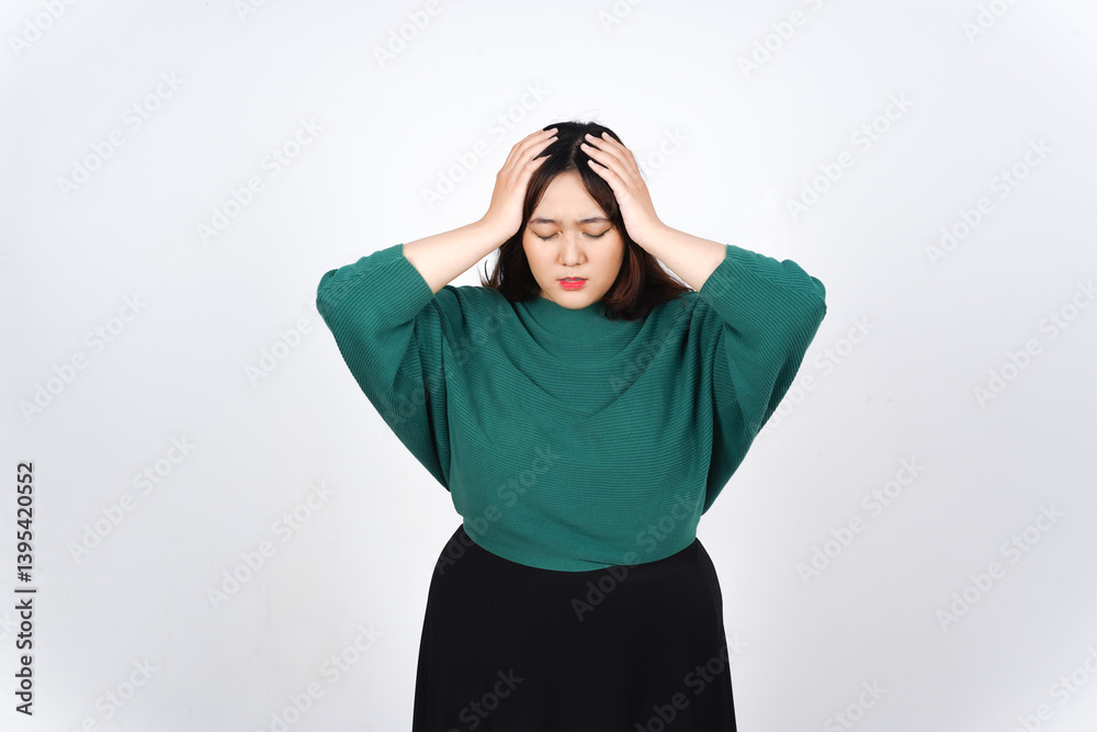 Hand on Head Suffering Headache Of Beautiful Asian Woman Isolated On White Background Hand on Head Suffering Headache Of Beautiful Asian Woman Isolated On White Background