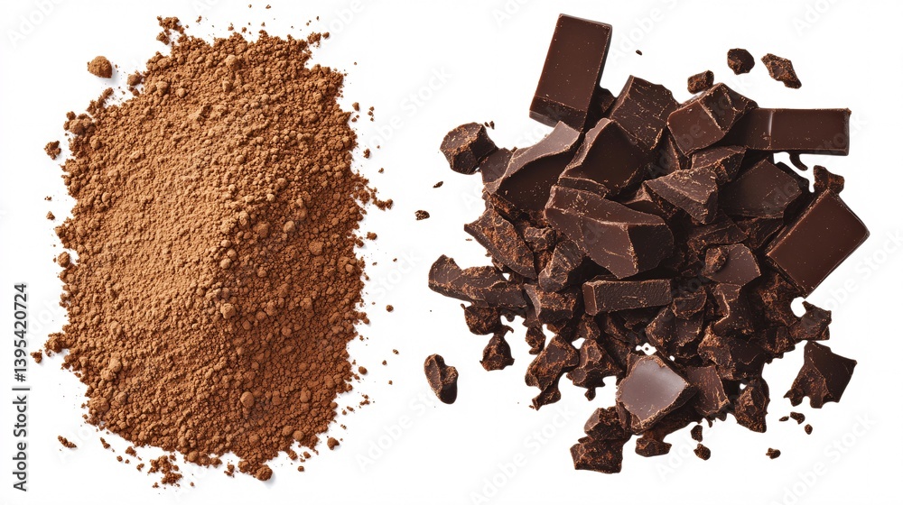 Fototapeta premium Rich Dark Chocolate and Cocoa Powder - Top View of Indulgent Ingredients for Baking and Desserts