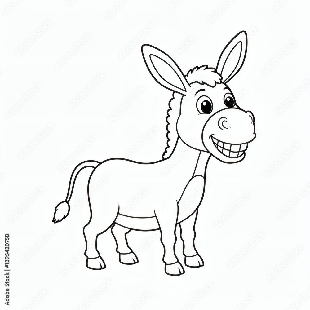 Donkey cartoon outline isolated on white background - for coloring page Donkey cartoon outline isolated on white background - for coloring page