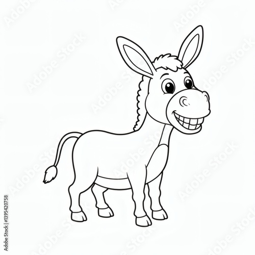Donkey cartoon outline isolated on white background - for coloring page