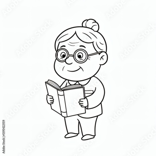 Teacher cartoon outline isolated on white background - for coloring page