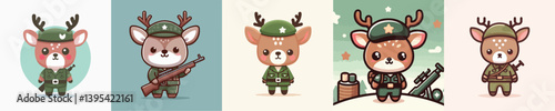 vector cute deer in soldier costume