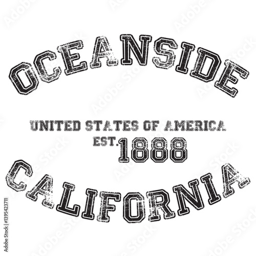 vintage college varsity california's oceanside city slogan emblem print with grunge effect for graphic tee t shirt or sweatshirt - vector