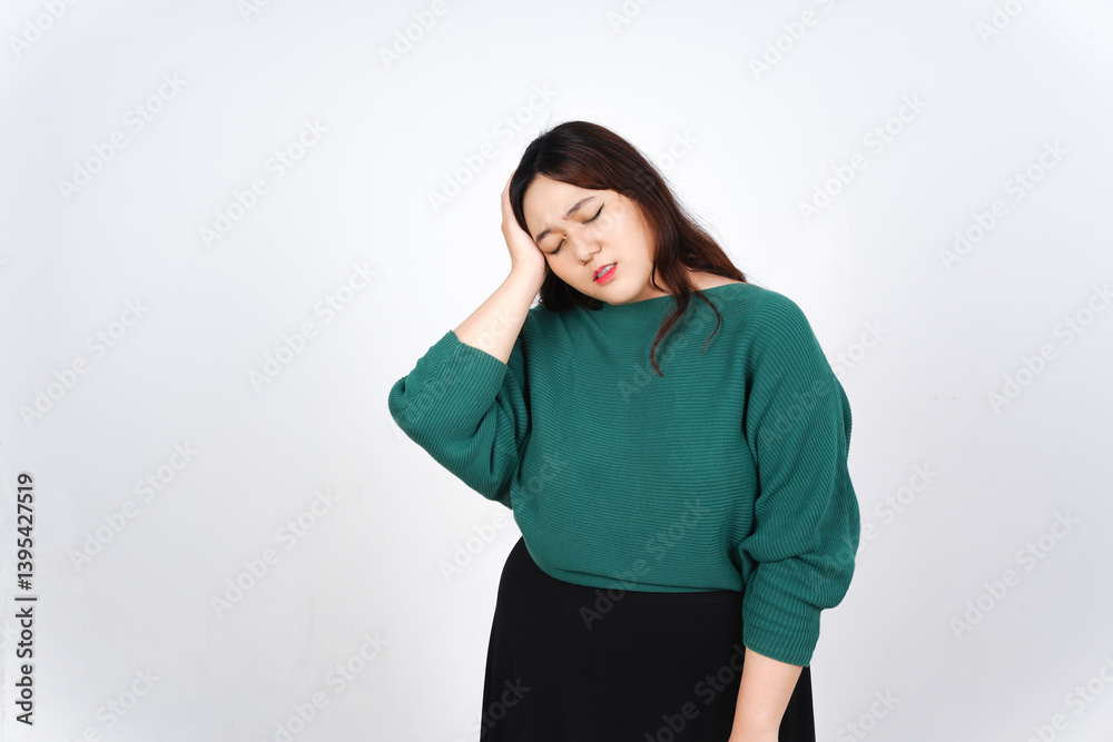 Hand on Head Suffering Headache Of Beautiful Asian Woman Isolated On White Background Hand on Head Suffering Headache Of Beautiful Asian Woman Isolated On White Background