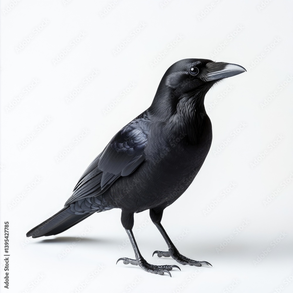 Fototapeta premium Black bird, side profile, against white background
