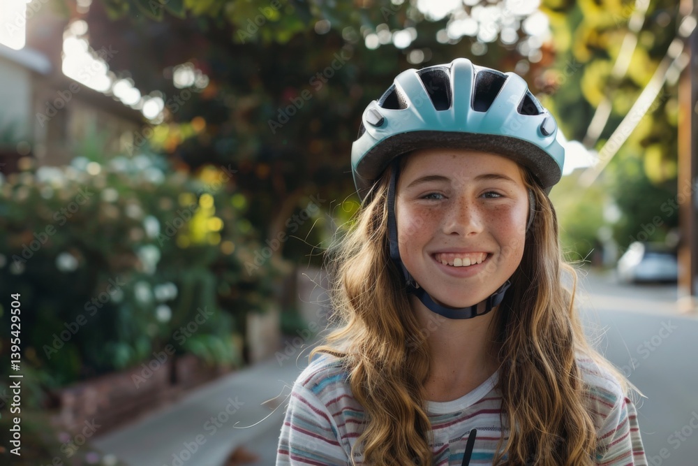 Smiling Caucasian girl with bicycle helmet portrait Smiling Caucasian girl with bicycle helmet portrait