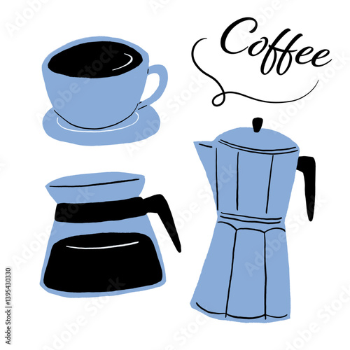 手描きのコーヒーアイテムイラストセット