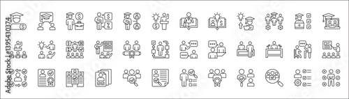Business employee coaching icons. Business education icon set. Contains symbol of management, training, mentoring, expert, qualification, qualified worker, learning, selection. Vector illustration