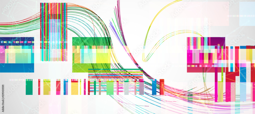 Abstract colorful background with different elements and lines. Color chaos. Vector illustration.