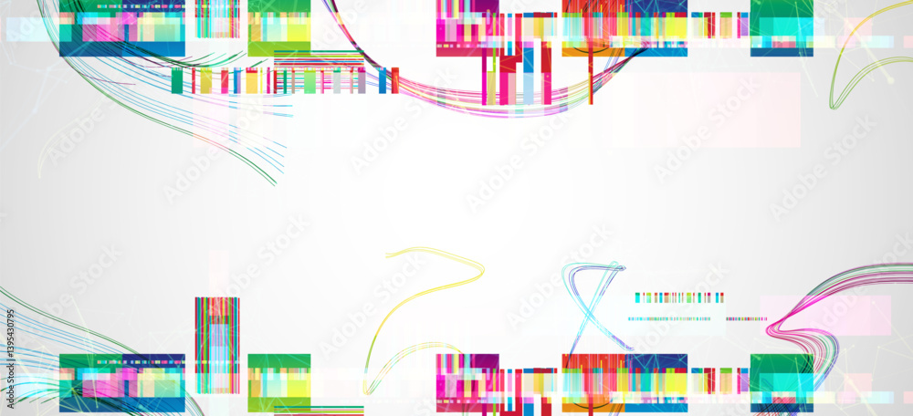 Abstract colorful background with different elements and lines. Color chaos. Vector illustration.