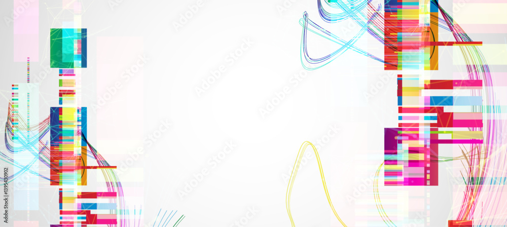 Abstract colorful background with different elements and lines. Color chaos. Vector illustration.