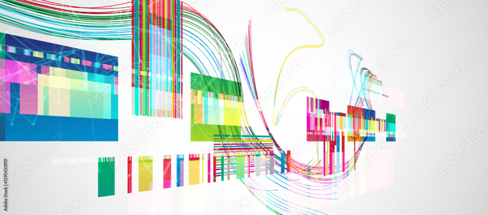 Abstract colorful background with different elements and lines. Color chaos. Vector illustration.