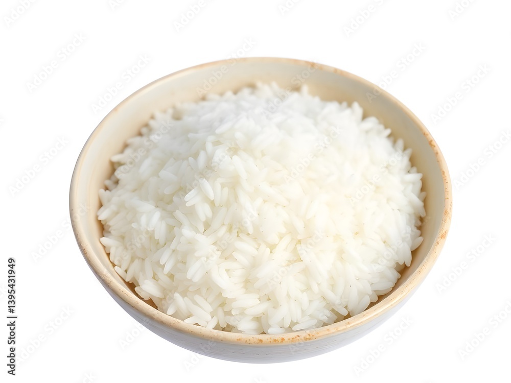Delicious White Rice in a Bowl Isolated on White Background - Healthy Meal Option Delicious White Rice in a Bowl Isolated on White Background - Healthy Meal Option