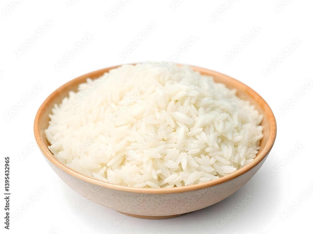 Delicious White Rice in a Bowl Isolated on White Background - Healthy Meal Option Delicious White Rice in a Bowl Isolated on White Background - Healthy Meal Option