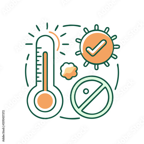 Simple Icon of Sun, Thermometer, and Allergy Symbol  