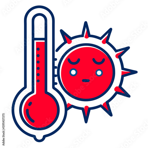 Simple Icon of Sun and Thermometer Representing Allergy Symptoms  