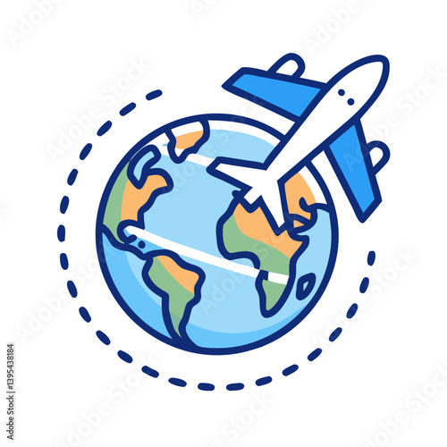 Airplane Flying Around Globe Icon Design