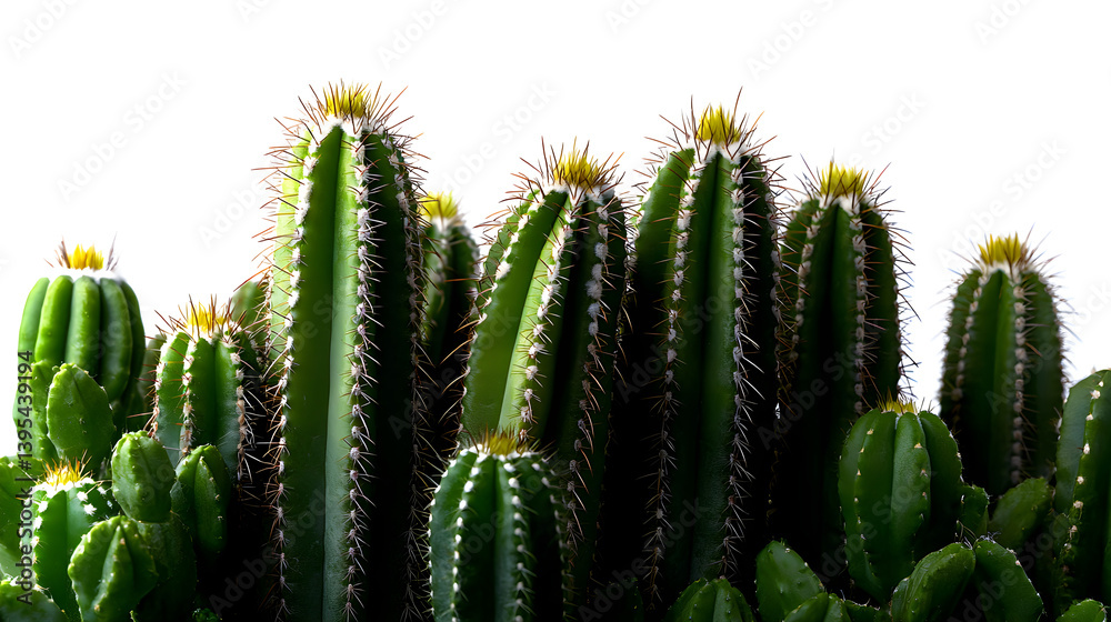 A row of cactus plants with yellow flowers A row of cactus plants with yellow flowers