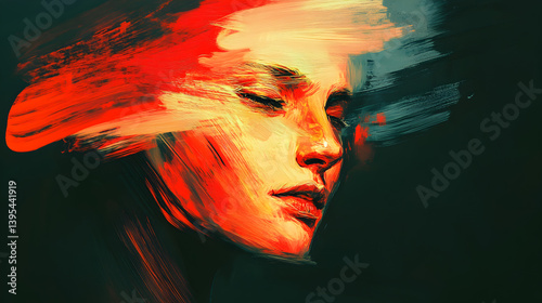 self-portrait where an artist’s face is gradually forming from luminous brushstrokes 
