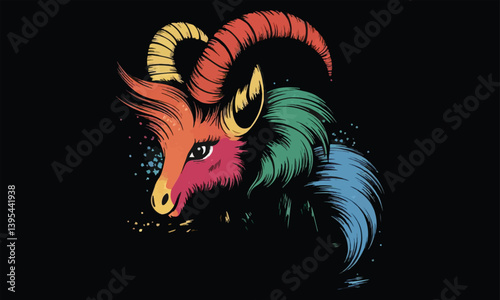 Editable vector art realism featuring goats set against suspended backgrounds. Capturing the essence of these charming creatures against artistic backdrops for a striking visual impact