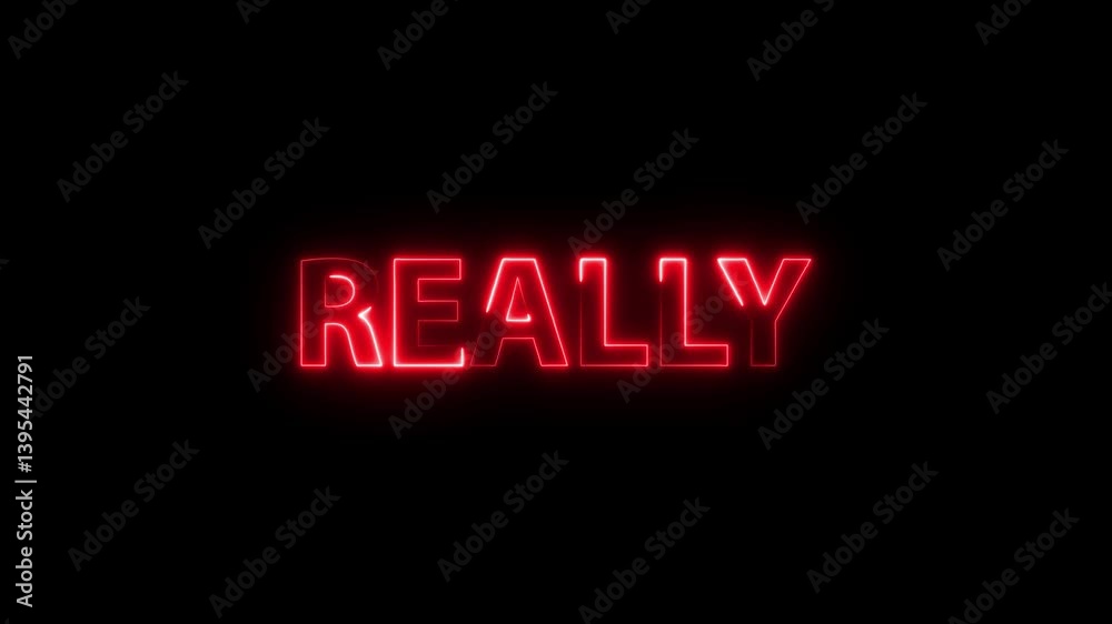 Glowing really text animation – digital typography with emphasis effect on black background. 4K video