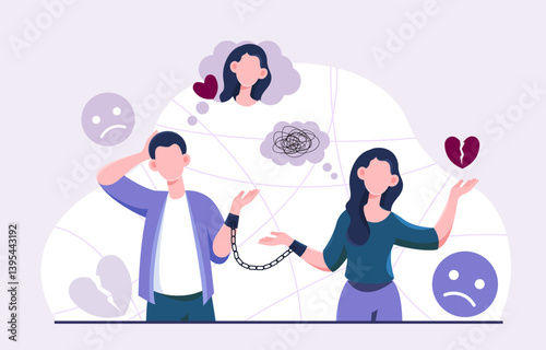 Emotionally trapped couple conflict concept. Vector illustration