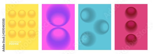  Set of abstract posters with color gradient defocused round shapes for creative graphic design. Blurred spheres. Vector illustration.	
