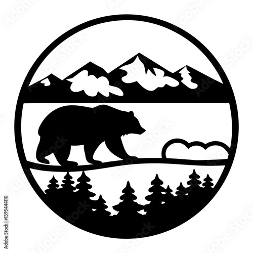 Majestic Bear Silhouette in Mountain Landscape Scenic Nature Wildlife Artwork