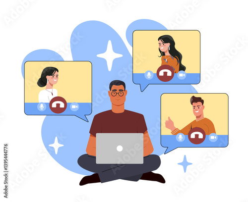 Online team video call concept design. Vector illustration