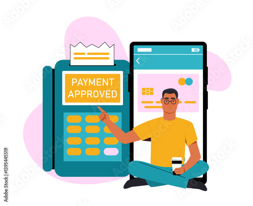 Payment approved with card reader device. Vector illustration