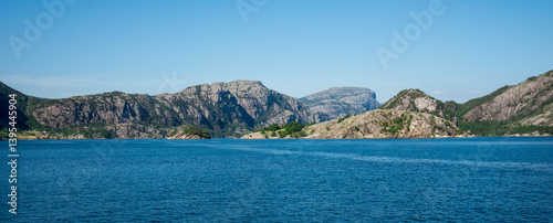 Obraz na płótnie Panoramic View of Lysefjord Entrance Surrounded by Rocky Mountains, Norway, June 2018 w salonie