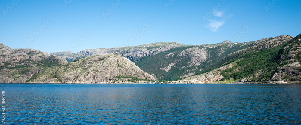 Scenic View of Mountains Surrounding Beautiful Lysefjord Fjord, Stavanger, Norway, June 2018