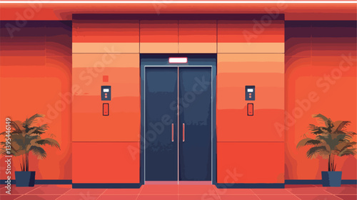 Modern Elevator Up Down Design on Dark Orange Background Vector Illustration