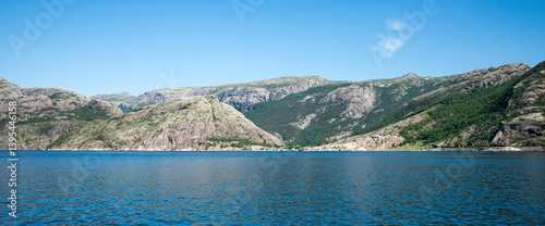 Obraz na płótnie Scenic View of Mountains Surrounding Beautiful Lysefjord Fjord, Stavanger, Norway, June 2018 w salonie