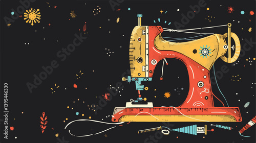 Professional Sewing Design Vector Illustration on Black Background for Creative Projects