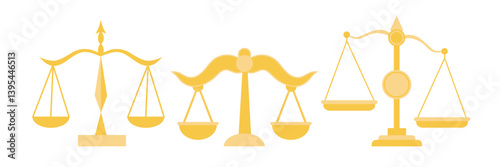 Golden justice balance icons set. Vector illustration