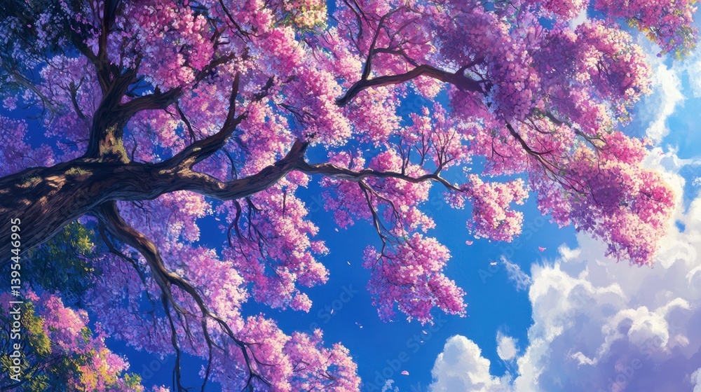 Graceful Blossom of Sakura Tree Under Clear Blue Sky in Spring Graceful Blossom of Sakura Tree Under Clear Blue Sky in Spring