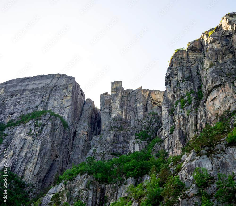 A View to Pulpit Rock Cliff From Lysefjord Fjord in Sunny Summer Day, Stavanger, Norway, June 2018