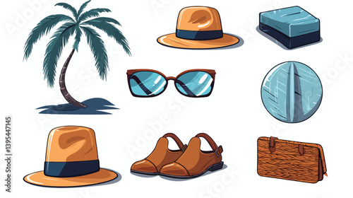 Professional Male Beach Accessories Vector Illustration on White Background