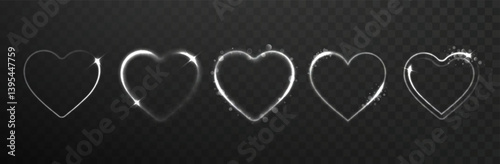 Heart white light line isolated on transparent background. Heart light glow effect banner design