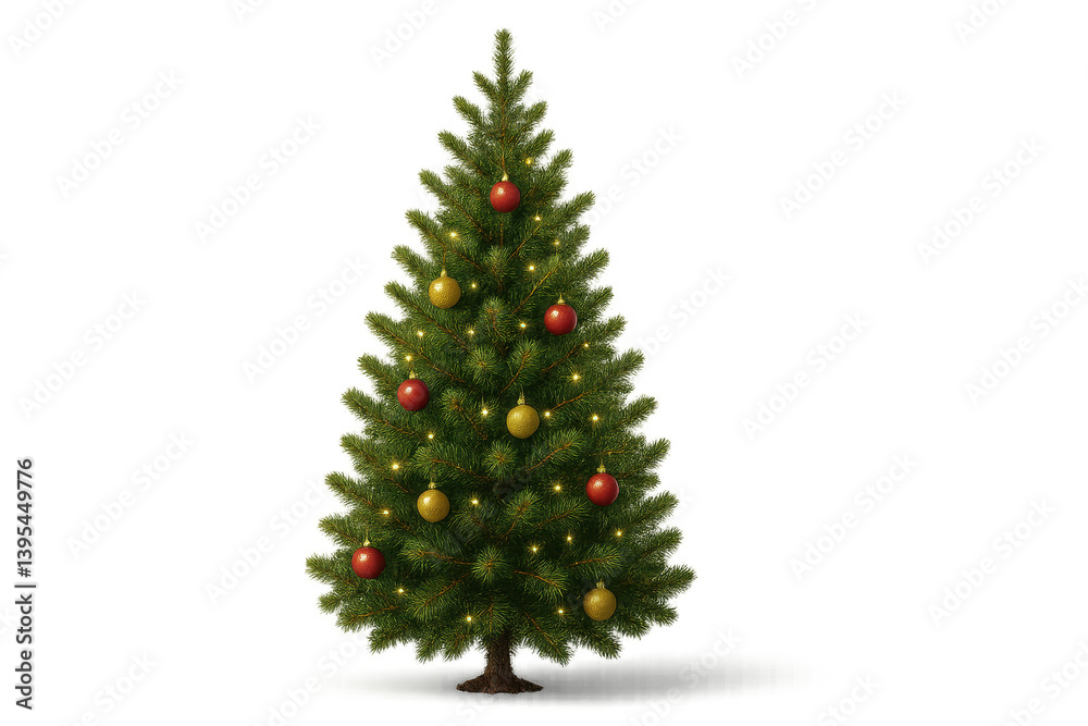 Lush Green Christmas Tree Decorated with Red and Gold Ornaments