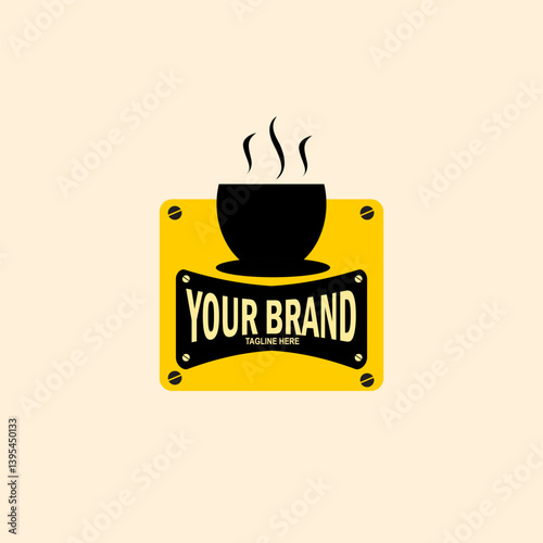 coffee cup logo emblem with yellow background