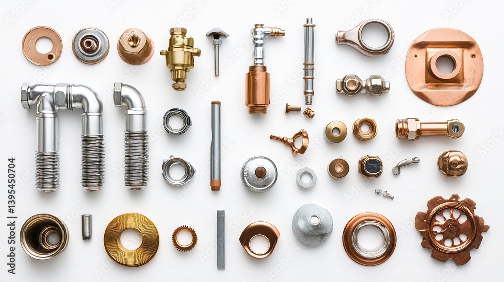 Obraz premium Neatly arranged plumbing components, showcasing precision and organization in design. 