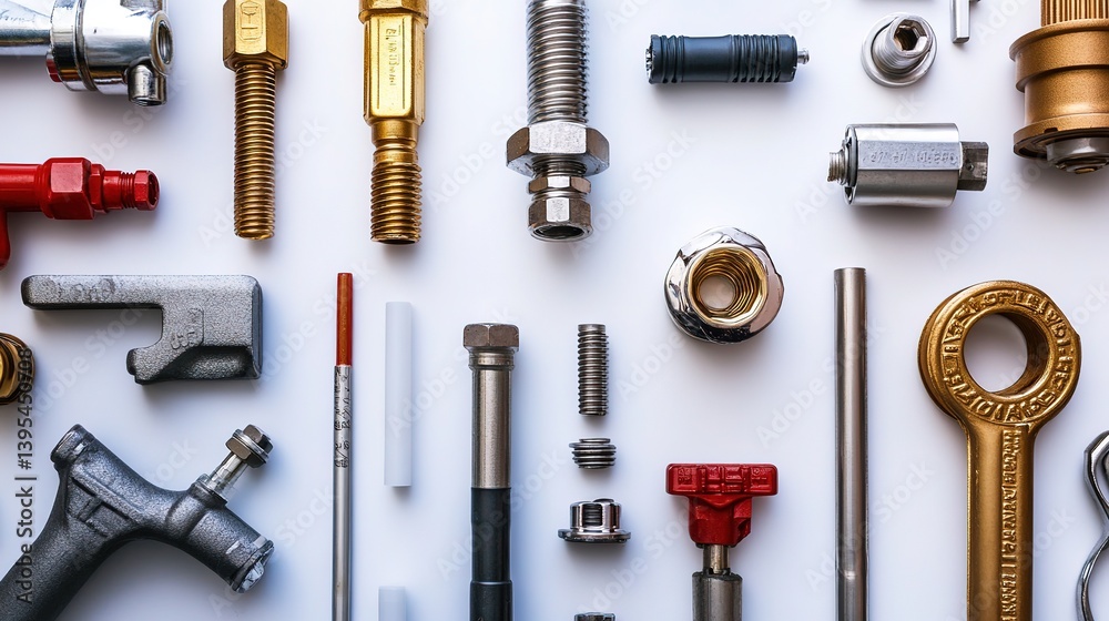 Obraz premium Neatly arranged plumbing components, showcasing precision and organization in design. 