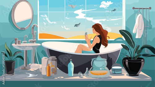 Professional Collection of Bathing Supplies on Bathroom Table with Young Person