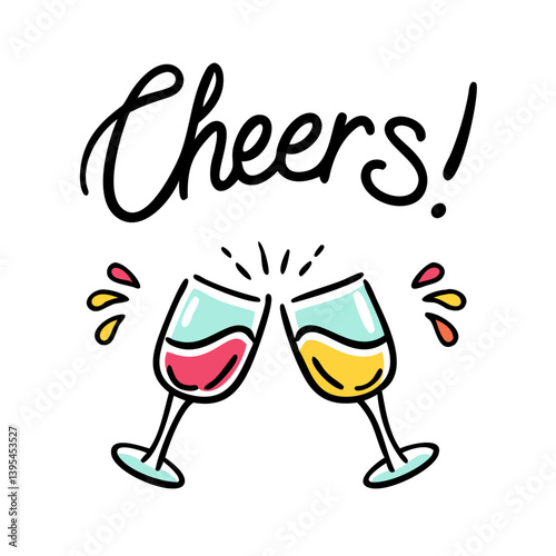 cheers text with clinking glasses icon, cheers text with clinking glasses vector