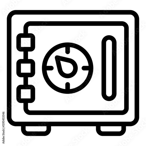 Safe with mechanical lock line icon, banking concept. Vector graphics. Metal box, money sign on white background, style mobile or design.