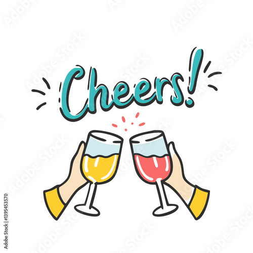 cheers text with clinking glasses icon, cheers text with clinking glasses vector
