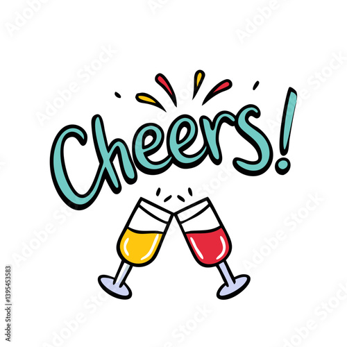 cheers text with clinking glasses icon, cheers text with clinking glasses vector