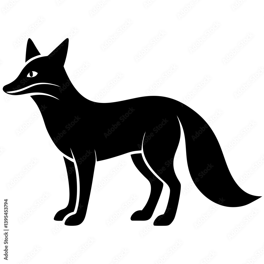 Fox Vector Silhouette on White Background: Elegant Animal Design Fox Vector Silhouette on White Background: Elegant Animal Design